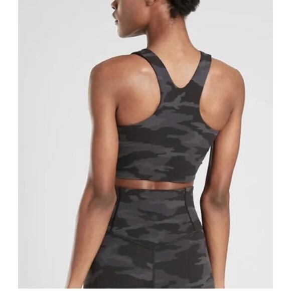Athleta‎ Top Womens Small Black Grey Camo Print Conscious Crop Tank - Picture 2 of 8